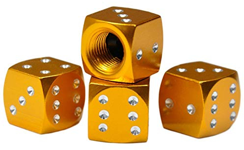 XFC-Caps, 4 STÜCKE Würfel Ventilkappen Hohe Qualität Reifen Luftventilkappen Kofferraum Mountain Road Fahrrad Felgen Zubehör (Farbe : Gold)