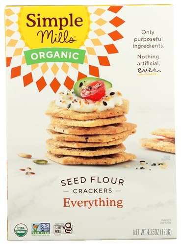 Simple Mills Organic Seed Crackers, Everything, Gluten Free, Flax Seed, Sunflower Seeds, Corn Free, Low-Calorie Snacks, Plant Based, Nutrient Dense, 4.25oz, Pack of 1