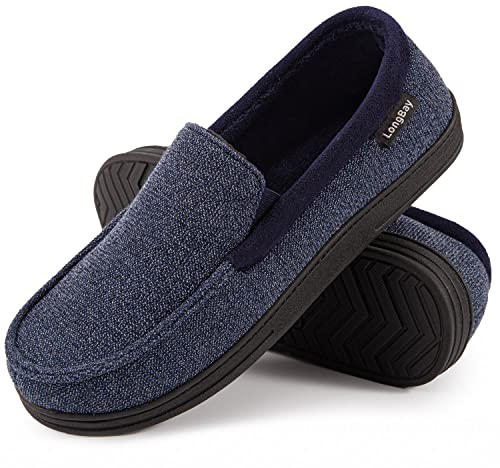 LongBay Herren Memory Foam Mokassin Hausschuhe Plüsch Fleece Haus Slipper in Indoor Outdoor Schuhe