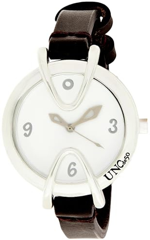 UNO de 50, Versilberte Uhr mit Lederarmband, rundes Zifferblatt, kreatives Design