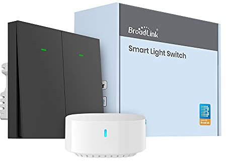 BroadLink Smart Wall Light Switch, 2-Gang Single Live Wire Switch, No Neutral or Capacitor Required, Push Button, Gray,Compatible with Alexa, Google Home and IFTTT, S3 Hub Required (With Hub)