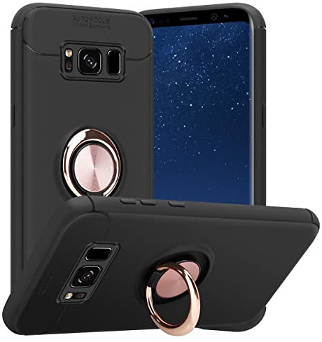 Cadorabo Hülle kompatibel mit Samsung Galaxy S8 Schutzhülle TPU Silikon Case mit Ring Slim Kratzfest Weiche Gummi mit Rundumschutz Case Hülle für Galaxy S8 in Schwarz