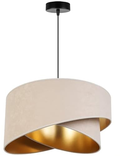 FKL DESIGN Home Deco Hängelampe Pendellampe Beige Beleuchtung 1-flamming E27 Hängeleuchte Pendelleuchte aus Serie N2355 (N2355-B)