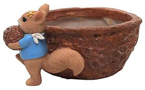 ROSEONE Blumentopf Keramik Klein,Sukkulenten Töpfe,Kaktus Pflanzgefäß,Cartoon Herzförmiger Dekofigur Bonsai Pflanztopf Pflanzschale Container für Küche Balkon Fensterbank,Braun,Eichhörnchen 1