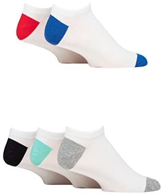 SockShop Wildfeet Mens Bamboo Trainer Socks Pack of 5 White Blue/Red/Grey/Mint/Navy Heel & Toe 7-11