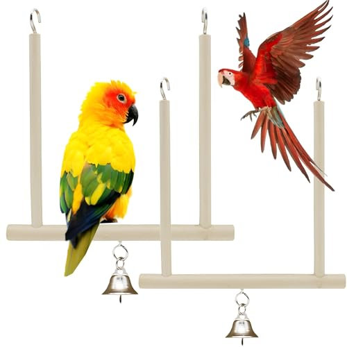 CINY 2 Piezas De Juguetes para Pájaros, Columpios De Madera Maciza Natural, Accesorios para Jaulas De Pájaros, Juguete Colgante para Mascotas con Campana Que Imita Su Hábitat Natural