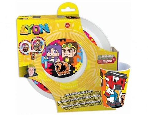 Lyon Gamer Mittagessenset, 3-teilig, Teller, tiefer Teller, Becher, Mikro, Kinder
