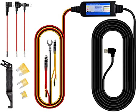 Amacam Dash Camera Hardwire Kit-Micro USB Port 4M Cable 3 Fuse Types Input 12V to 30V Output 5V For Dash Cams Sat-Navs & GPS Trackers. Battery Low Voltage Protection.