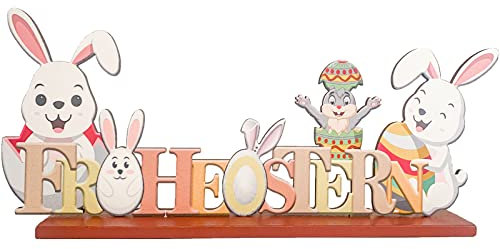 KEELYY Ostern Schriftzug Aufsteller, Osterdeko Holz, Frohe Ostern Schriftzug, Oster Schriftzug mit Hase, Osterdeko zum Hinstellen für Tisch - 1 Stück