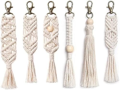 GUAN 6er Packung Mini-Makramee Schlüsselanhänger in Boho-Stil, mit Quasten, Handarbeit, als Zubehör für Auto-, Schlüssel-, Geldbörsen- und Handyanhänger