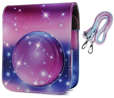 Yosuny Portable Carry case, Compatible with Fujifilm Instax Mini 12 Cameras, Leather MINI12 Instant Camera Bag with Rear Pocket for Photo Storage (Dark Starry Sky)