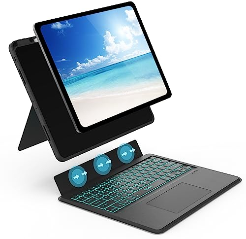 seenda Tastatur Hülle mit Trackpad und Ständer für iPad Pro 12,9 Zoll (3, 4, 5. und 6. Generation – 2018, 2020, 2021, 2022), Abnehmbare, 11Farbige Beleuchtung, Deutsches QWERTZ-Layout, Schwarz