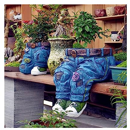 Creative Denim Pants Harz-Blumentopf, Retro-Harz, Jeans-Form, Gartenfiguren, Pflanzgefäße, einzigartige Harz-Retro-Jeans-Form, Gartenfiguren, Pflanzgefäß, niedliche DIY-Blumentöpfe for Zuhause, Rasen,