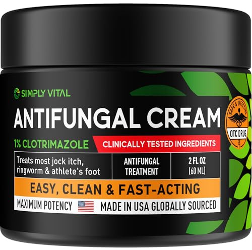 SimplyVital 1% Clotrimazole Antifungal Cream - Treats Most Athlete’s Foot, Jock Itch, Ringworm - Athletes Foot Treatment, Anti Fungal Cream for Skin, Ring Worm Medication for Humans, 2 oz
