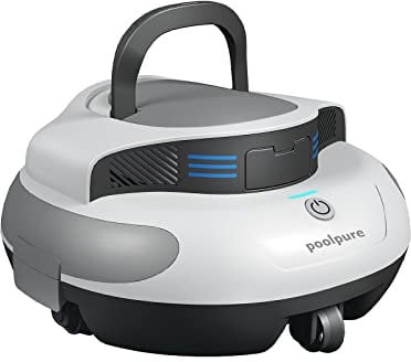POOLPURE Poolroboter, 100 Min Leistungsstarke Reinigung, Kabelloser Poolsauger Akku mit Selbsteinparkfunktion, LED-Anzeigen, IPX8 Wasserdicht, Ideal für Pools 90 m² mit Flachem Boden, Blau