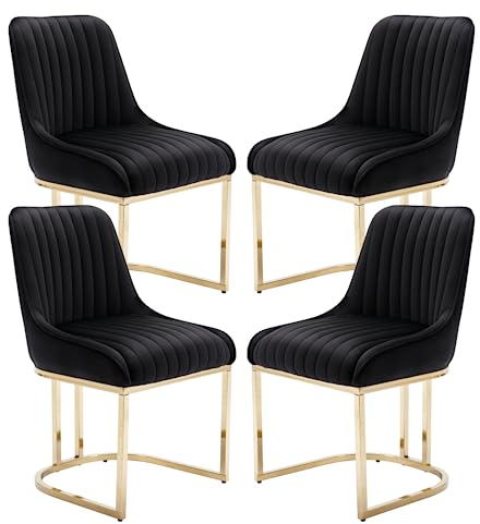 chairus Esszimmerstühle 4er Set Samt für Wohnzimmer Gepolsterte Küchenstühle mit Metallbeinen Armlose Stühle für Schlafzimmer (Schwarz-4)