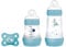 MAM Easy Start Anti-Colic Starter Set S, Baby Erstausstattung mit 2 Anti-Colic Flaschen (160 ml & 260 ml) inkl. Sauger Größe 1 und Schnuller, Baby Geschenk Set, ab der Geburt, blau