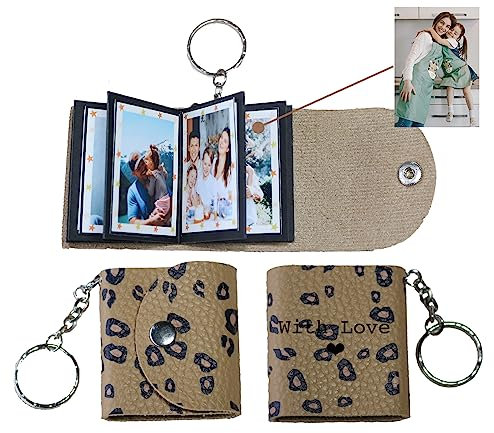 uniqicon Porte-Clés Photo Personnalisé Mini, Petit Souvenir Photo En Cuir Personnalisé, Album Photo Personnalisé Porte-Clés Mini Pour La Famille, Le Petit Ami, Les Couples, Les Chiens, Les Amis