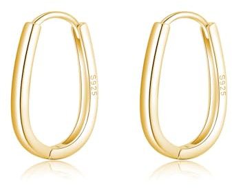 Reffeer 925 Sterling Silber Ovale Creolen für Damen - Tropfenförmige, Minimalistische Huggie-Ohrringe (B-Gelb)
