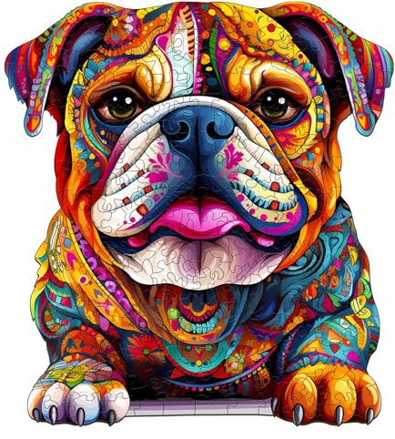 Wooden Puzzles for Adults, 300pcs Bulldog Wooden Jigsaw Puzzles for Adults, Unique Animal Shape Puzzles with Box, 34.5x31.7cm Wooden Puzzle for Family Game and Birthday Gifts