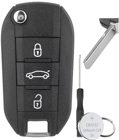3 Buttons Car Key Fob Case For Peugeot 508 208 3008 308 RCZ 408 2008 For Citroen C4L CACTUS C5 C3 C6 C8 Picasso Xsara (Button Icons car/ HU83 Blade With Groove) with Screwdriver Key Ring Battery