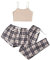GORGLITTER Damen Schlafanzug 3er Set Cami Schlafanzug Plaid Pajamas Set Nachtwäsche Schlafhose Kariert Schlafanzüge Hausanzug Beige und Schwarz M