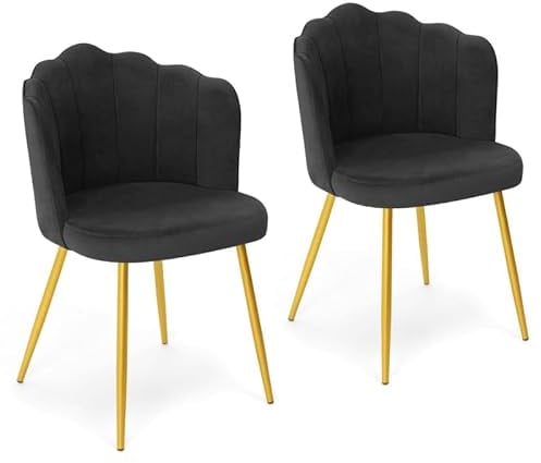 IDMarket - Lot de 2 chaises Coquillage Adella Gris en Velours Pieds dorés
