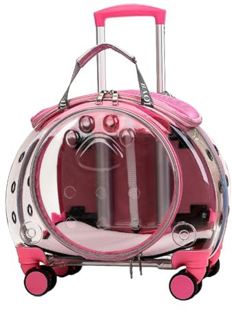 Zaino Trasportino Trasparente con Ruote Trolley Cane Gatto Pappagalli Coniglietti in Piccole Dimensioni Ideale per Viaggi Passeggiate Rosa