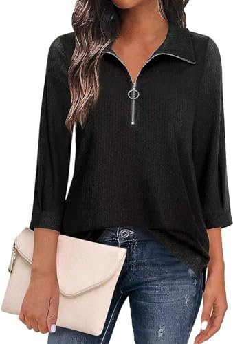 DUMB Women's Autumn/Winter shirt Women's three-quarter sleeve top shirt POLO shirt (Color : 4, Size : L)