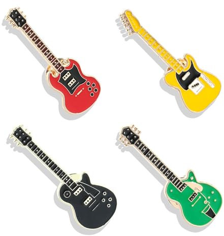 SUCHUANGUANG Lot de 4 Broches en émail Vintage Broches de Guitare électrique Badges d'instruments de Musique Matériau en Alliage pour Chemise Pull Sacs à Dos Alliage