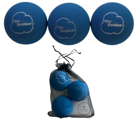 Sky Bounce Color Rubber Handballs for Recreational Handball, Stickball, Racquetball, Catch, Fetch, and Many More Games, 2 1/4-Inch, Blue, 3 Count with AHSR Pouch