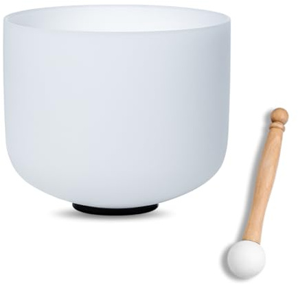 CALM CLANG 7 Inch White G-Note Throat Chakra Quartz Crystal Singing Bowl with Rubber Hammer for Meditation, Healing, Yoga, Sound Bath