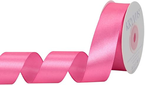 Kryvus Hot Pink Satin Ribbon, 25mm x 22M Single Face Hot Pink Ribbon, Solid Color Satin Ribbon Perfect for Gift Wrapping, Crafts, Bow Making, Sewing and Wedding Decorations