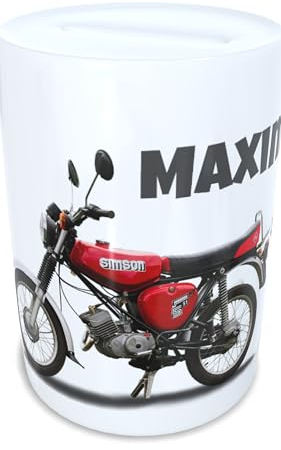 Personalisierte Spardose mit Simson S51 DDR Moped Motiv Sparbüchse Geldgeschenk Verpackung Mädchen Junge (rot)