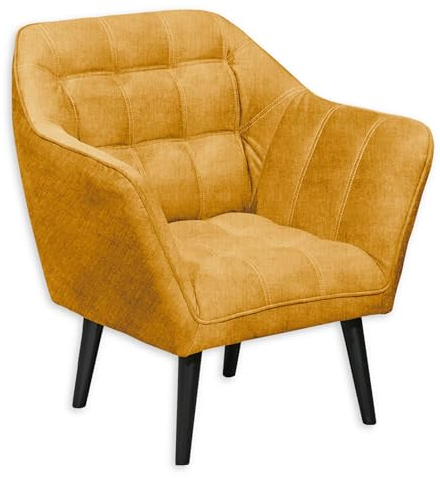 MAX Loungesessel mit Armlehnen, Amber - Bequemer Sessel gepolstert mit schwarzen Massivholz Füßen für Esszimmer & Wohnzimmer - 84 x 87 x 70 cm (B/H/T)