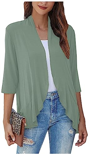 SCBFDI Cardigan Donna Elegante, Cardigan Da Donna Aperto Sul Davanti In Tinta Unita Con Drappeggio Cardigan Leggeri Con Volant 3/4 di Manica Giacca Da Moto Da Lavoro Elegante, Coprispalle Neonata