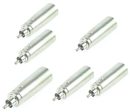 Adam Hall 6 x Connectors K4A RM2 XM3 Ganzmetall Adapter Verbinder Konverter - XLR 3 pol Male Stecker auf Cinch RCA Male Stecker