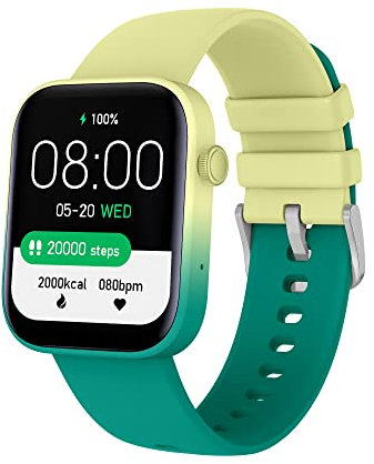 FirYawee Smart Watch (Answer/Make Call) for Women Men Fitness Tracker 1.9 Touch Screen Smartwatch Fitness Watch 108 Sports IP68 Waterproof, Heart Rate/Sleep Monitor (Yellow+Green)