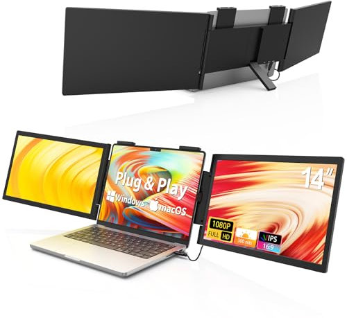 HotYeah Triple Extension d'écran Portable, 14, Windows et MacOS, Plug & Play, Moniteur USB-C 1080p Béquille