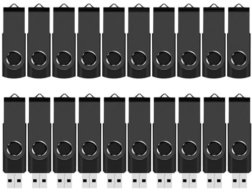 USB Flash Drive 2GB 20 Pack FEWINA USB 2.0 Flash Drives Bulk 2 GB Thumb Drive Swivel Memory Stick Jump Drive Pen Drive for Storage and Backup Black Color 20PCS 2GB