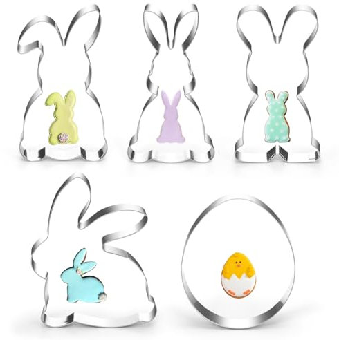 Emporte-Pièce de Pâques, 5 Pièces Emporte-Pièce en Forme D'œuf de Lapin de Pâques, Grand Ensemble Emporte-Pièces de Pâques en Acier Inoxydable, Cadeau de Pâques pour La Pâtisserie des Enfants