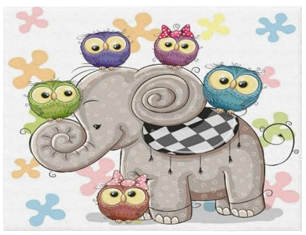 ASEELO 102 x 76 cm Decke, Cartoon-Elefant und Eulen, Blumenmuster, Fleecedecke, Sofaüberwurf für Bett und Couch, Reisen, 240 g/m²