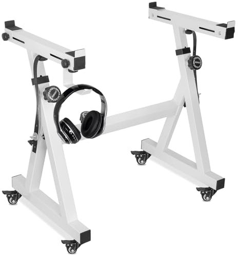 BQKOZFIN Z Shaped Keyboard Stand, Heavy Duty Piano stand, Adjustable Height & Width Digital Piano Support with 4 Rolling Wheels, Fits 54-88 Key Electric Pianos (White)