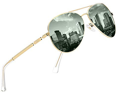 DUCO Cool Polarisierte Sonnenbrille Herren Klassische Unisex Fliegerbrille UV400 Filter Kategorie 3 3025K (Gold Rahmen Grün Linse)
