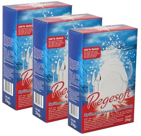 K+S Regesoft 1-6 4kg Geschirrspülsalz | 3 x 2kg Packung Spülmaschinensalz | Spezialsalz gegen Kalk Wasserflecken | Glänzendes Geschirr | Weiches Wasser
