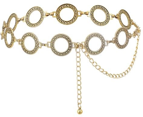JIEYAO Gold O-Ring Chain Belts for Women, Metal Link Body Chain Belt Circle Waist Chain Belt Country Concert Outfit for Dress