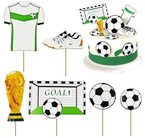 30 pcs Football Cake Decorations, Football Cake Topper Non-Edible Personalised Cake Decorations For Boys, Girls and Sports Theme Party, Birthday Cake Toppers Supplies with Toothpicks