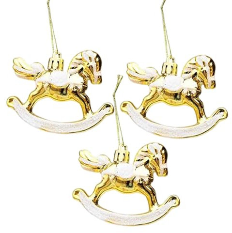 yztju Rocking Horse Christmas Decoration, 3 Pieces Christmas Tree Pendant Ornament, Portable Ornament with Lanyard for Door Decoration, Home Decoration