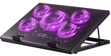 Kootek Tappetino di raffreddamento per computer portatile, con 5 ventole silenziose, per computer da 12-17, ventola di raffreddamento per computer portatile da 12-17, supporto di raffreddamento