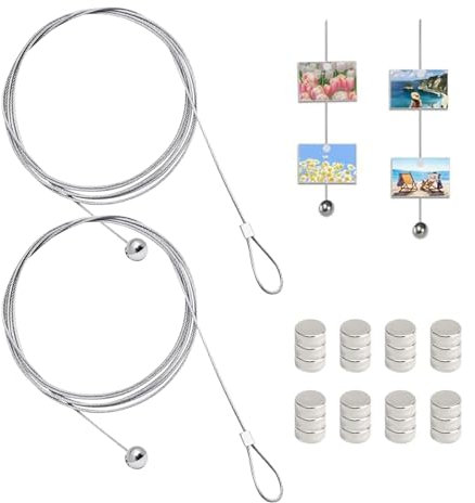 Fotoseil, Fotodrahtseil, Fotoleine, mit Magneten Klammern Fotokette Fotoleine mit Klammern Um Bilder Aufhängen Schnur Von Fotos Postkarten, für zum Kinderzeichnungen Aufzuhängen, 2M, 26 Stuks